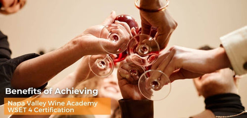 people holding wine glasses in celebration of achieving napa valley wine academy wset 4 certification