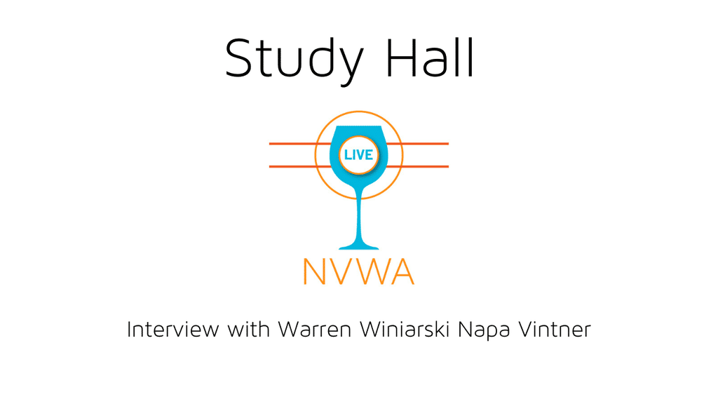 Napa Valley Wine Academy Wine Articles and Podcasts conference logo featuring black text on a white background, with a blue liquid flowing from a circle, and a wine glass icon.