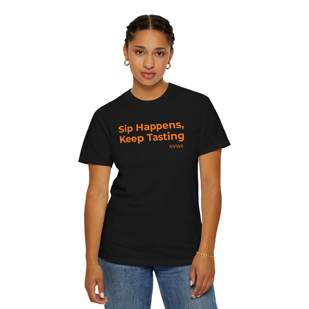 NVWA T-shirt “Sip Happens, Keep Tasting”