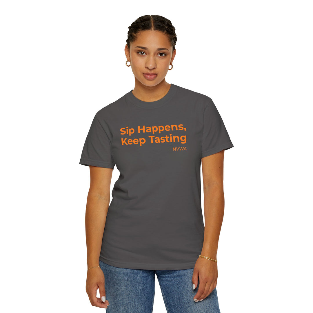 NVWA T-shirt “Sip Happens, Keep Tasting”