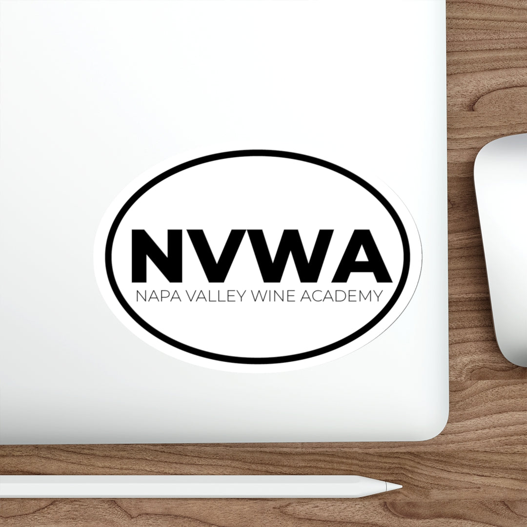 Napa Valley Wine Academy NVWA Oval Sticker: sleek black letters on a white oval, ideal for laptops, embodying elegance and professionalism.