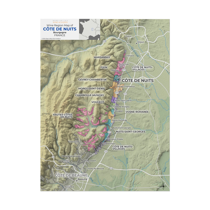 NVWA Burgundy Côte de Nuits  Rolled Map