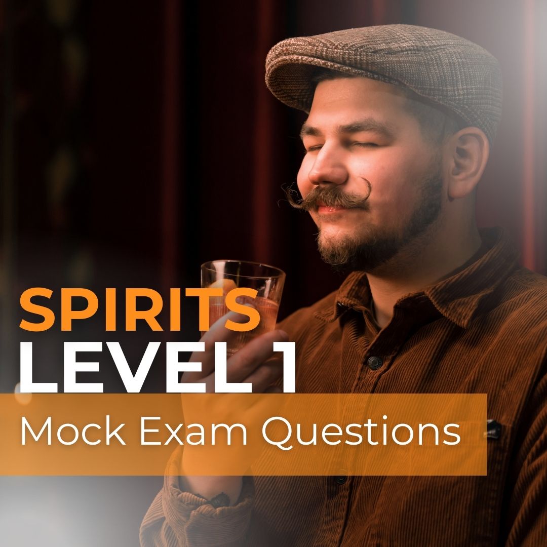 Man with a mustache holding a glass, representing WSET Level 1 Spirits – Mock Exam Questions, designed to simulate exam conditions and boost your confidence for success.