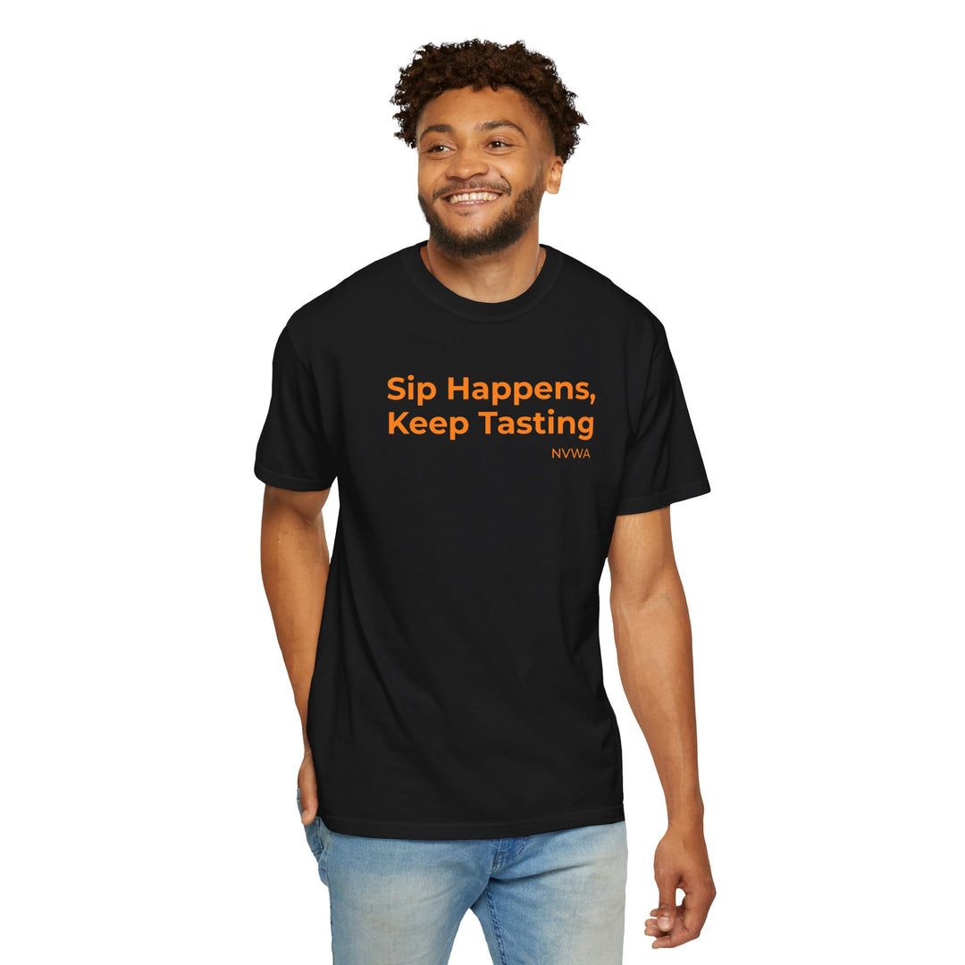 NVWA T-shirt “Sip Happens, Keep Tasting”