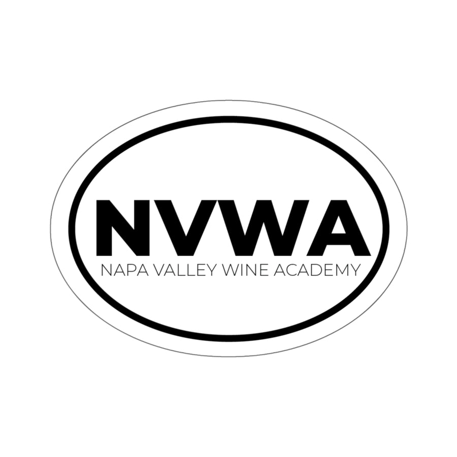 Napa Valley Wine Academy NVWA Oval Sticker featuring bold black NVWA acronym and full name in a sleek, minimalist design within an oval shape.