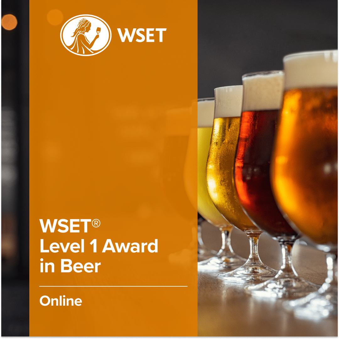 Group of beer glasses with a woman holding a glass logo, representing the WSET Level 1 Award in Beer | Online course.