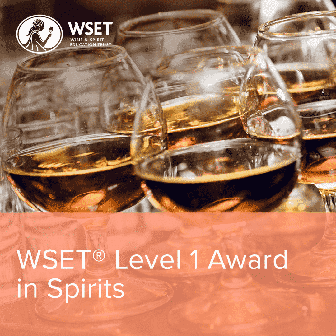 WSET Level 1 Award in Spirits | Online Course: A close-up of various wine glasses, highlighting a hands-on introduction to spirits with tastings and theory sessions.