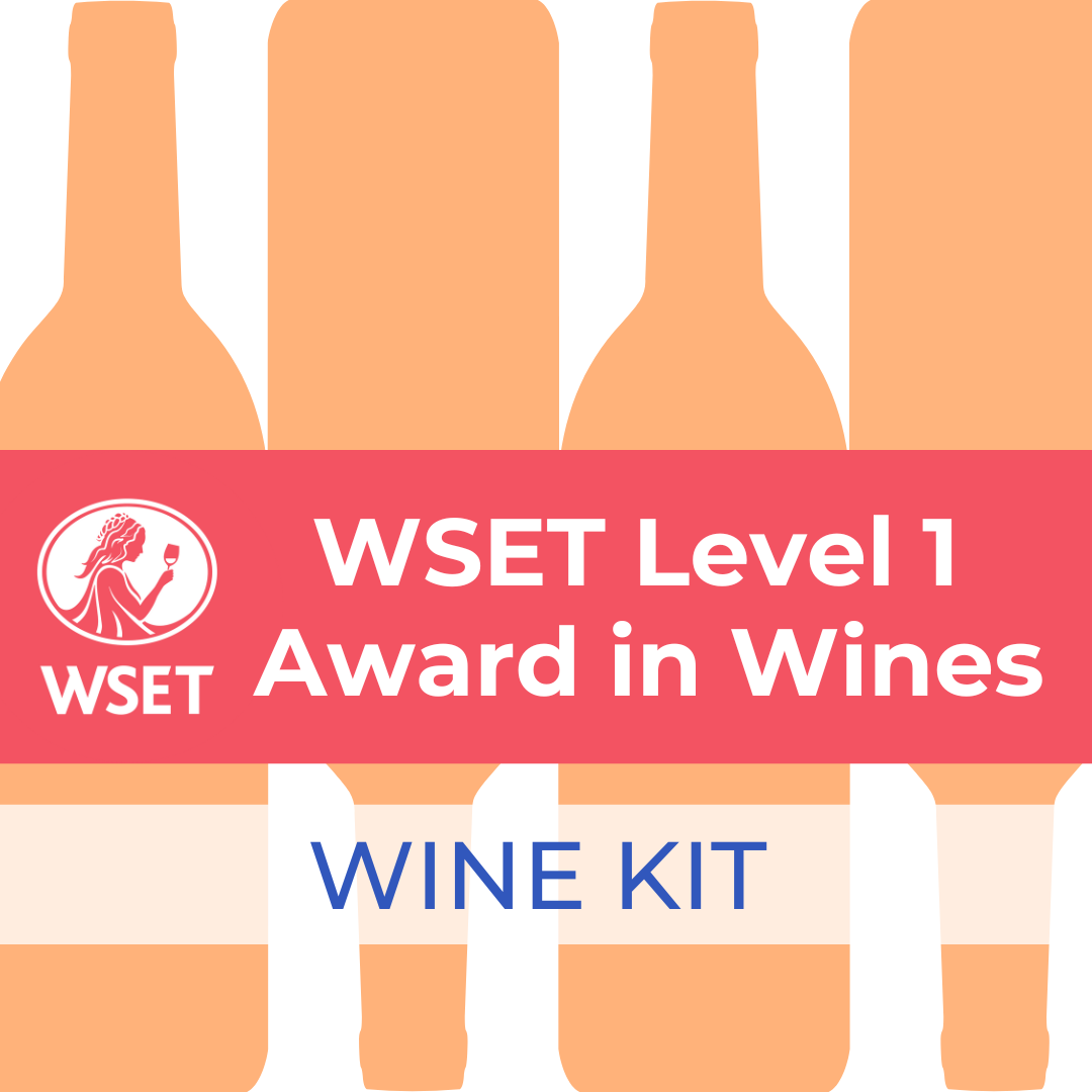 Wine bottles included in the WSET Level 1 Award in Wines Online - Wine Kit, displayed alongside a woman holding a glass of wine.