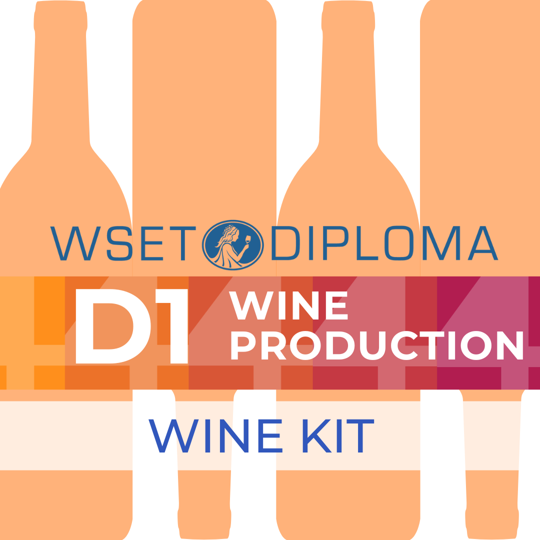 Group of wine bottles with a logo of a woman holding a glass, part of the WSET Level 4 Diploma - D1 Wine Production - Wine Kit.