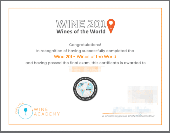 Wine 201 sample certificate