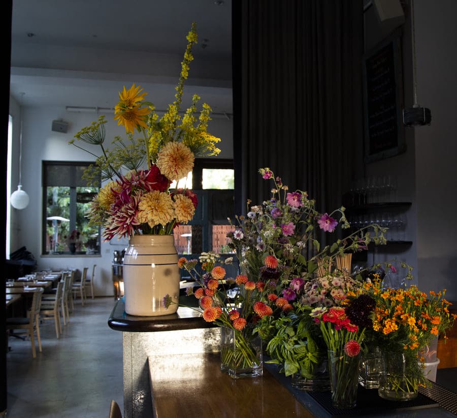 flowers on bar